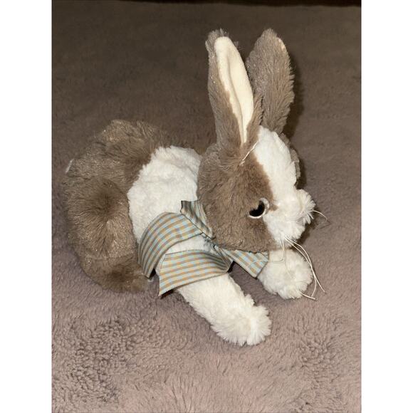 The Bearington Collection Toffee The Bunny Brown White 10" Long Plush Rabbit - Picture 1 of 5